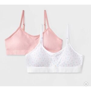 Art Class Girls 2pk Seamless Bralettes Pink White Floral Adjustable Straps XL